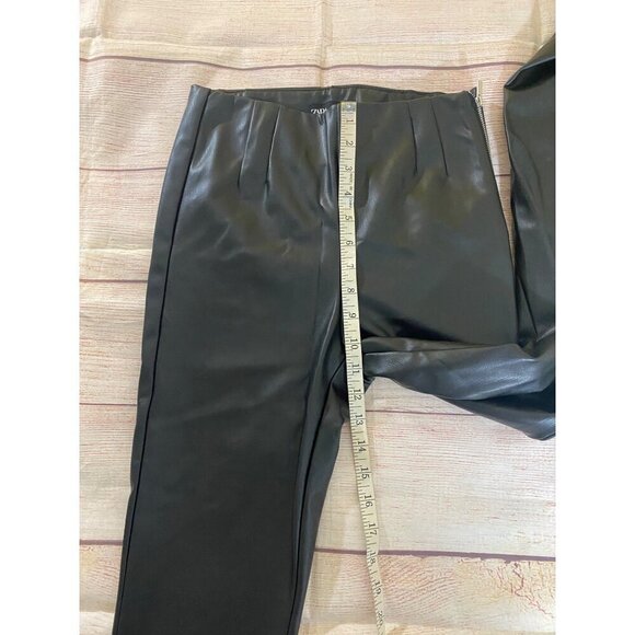 Zara Women's Black Faux Leather High Waist Classic Pants - Small - Picture 6 of 10